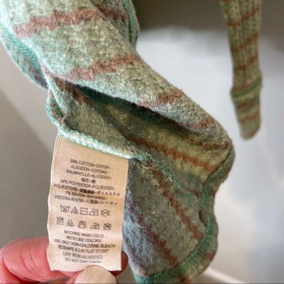 Free People We the Free Auntie Em Peplum Thermal Striped Waffle Knit Top Small - Picture 3 of 7